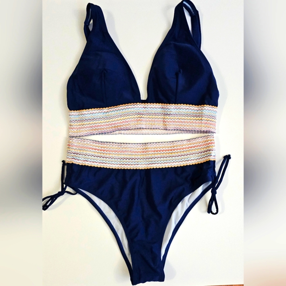 SunnySculpt Tummy Control Bikini-Navy-Size L